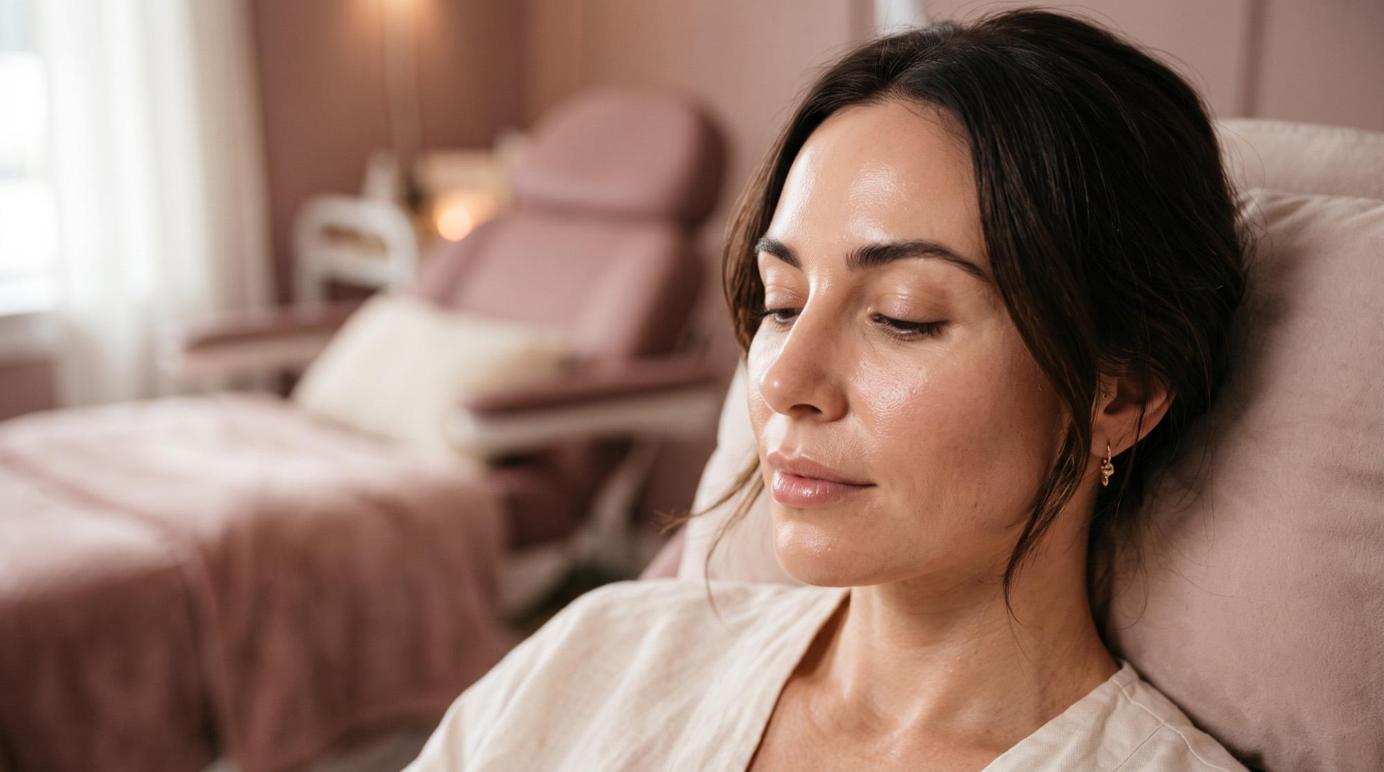 Patient resting after a skin rejuvenation treatment at American Wellness and Rehab Clinic